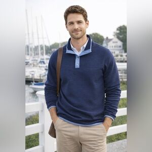 J. Crew Authentic Fleece Quilted 1/4 Button Pullover Jacket Mens Size L Navy